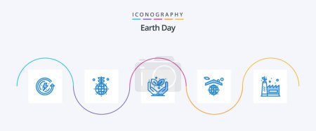 Ilustración de Earth Day Blue 5 Icon Pack Including green factory. eco manufacturing. green. safe. globe - Imagen libre de derechos