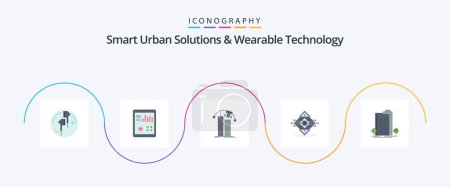 Téléchargez les illustrations : Smart Urban Solutions And Wearable Technology Flat 5 Icon Pack Including road. traffic. pulse. corporation. technology - en licence libre de droit