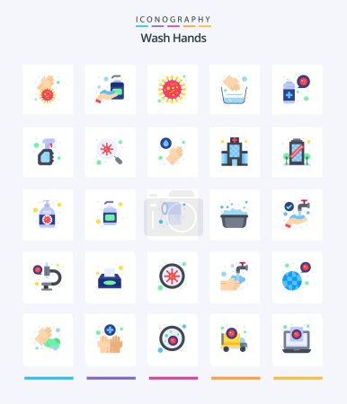 Illustration for Creative Wash Hands 25 Flat icon pack  Such As cleaning. medical. bacteria. hygiene. bacteria - Royalty Free Image