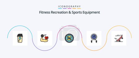 Ilustración de Fitness Recreation And Sports Equipment Line Filled Flat 5 Icon Pack Including intensity. fitness. beat. fast. dieting - Imagen libre de derechos
