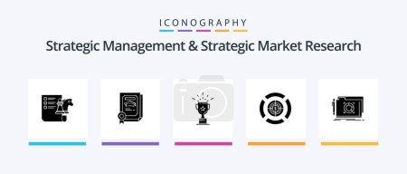 Téléchargez les illustrations : Strategic Management And Strategic Market Research Glyph 5 Icon Pack Including lock. dollar. cup. target. dart. Creative Icons Design - en licence libre de droit
