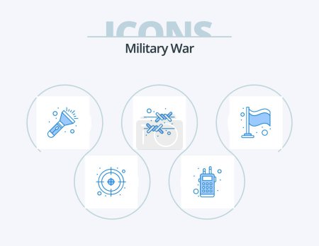 Téléchargez les illustrations : Military War Blue Icon Pack 5 Icon Design. flag. steel. army. protection. border - en licence libre de droit