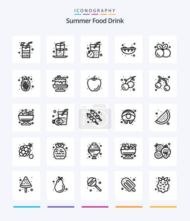 Téléchargez les illustrations : Creative Summer Food Drink 25 OutLine icon pack  Such As amanas comosus. summer. sushi. healthy food. food - en licence libre de droit