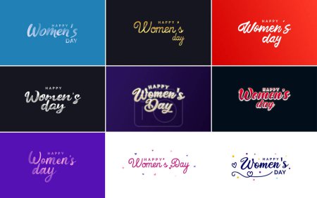 Ilustración de Abstract Happy Women's Day logo with a women's face and love vector design in pink and black colors - Imagen libre de derechos