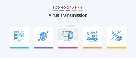 Illustration for Virus Transmission Blue 5 Icon Pack Including medicine. transportation. cleaning. medical. ambulance. Creative Icons Design - Royalty Free Image