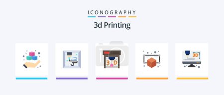 Téléchargez les illustrations : 3d Printing Flat 5 Icon Pack Including computer. 3d. print. point. model. Creative Icons Design - en licence libre de droit