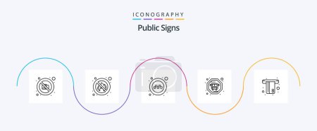 Téléchargez les illustrations : Public Signs Line 5 Icon Pack Including credit. card. public. atm. bus - en licence libre de droit