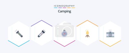 Illustration for Camping 25 Flat icon pack including photography. gps. camp. bonfire - Royalty Free Image