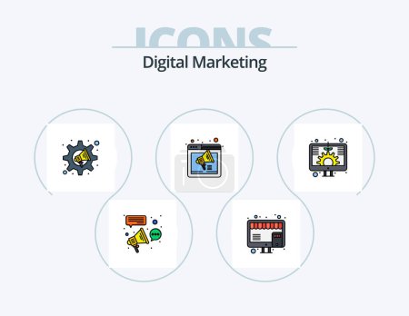 Ilustración de Digital Marketing Line Filled Icon Pack 5 Icon Design. content. blog. filter. screen. growth - Imagen libre de derechos