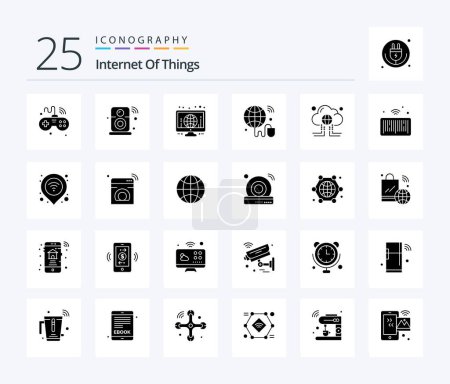 Illustration for Internet Of Things 25 Solid Glyph icon pack including world. iot. iot. internet of things. screen - Royalty Free Image