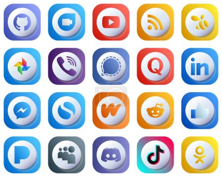 Illustration for 20 Cute Simple 3D Gradient Social Media Icons such as professional. question. viber. quora and mesenger icons. Editable and High-Resolution - Royalty Free Image