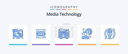 Illustration for Media Technology Blue 5 Icon Pack Including journalist. network. entertainment. laptop. internet. Creative Icons Design - Royalty Free Image