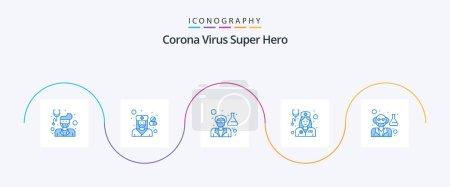 Ilustración de Corona Virus Super Hero Blue 5 Icon Pack Including doctor. female. doctor. stethoscope. doctor - Imagen libre de derechos