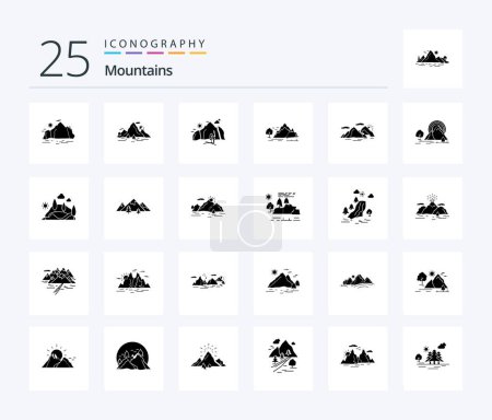 Téléchargez les illustrations : Mountains 25 Solid Glyph icon pack including hill. mountain. evening. landscape - en licence libre de droit