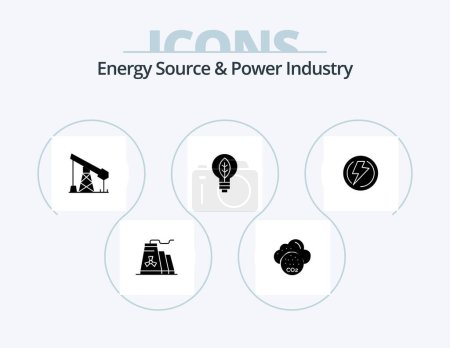 Téléchargez les illustrations : Energy Source And Power Industry Glyph Icon Pack 5 Icon Design. voltage. bolt. industry. bulb. of - en licence libre de droit