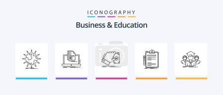 Téléchargez les illustrations : Business And Education Line 5 Icon Pack Including seo. world. progress. hand. shopping. Creative Icons Design - en licence libre de droit