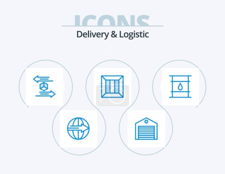 Illustration for Delivery And Logistic Blue Icon Pack 5 Icon Design. delivery. box. package. shipping. logistic - Royalty Free Image