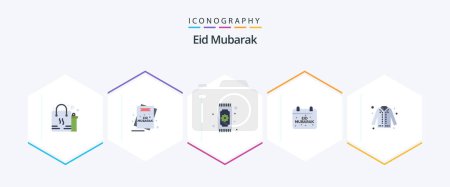 Illustration for Eid Mubarak 25 Flat icon pack including mubarak. calendar. mubarak. eid. namaz - Royalty Free Image