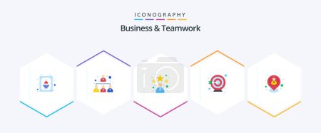 Illustration for Business And Teamwork 25 Flat icon pack including location. hr. bookmark. employee. goal - Royalty Free Image