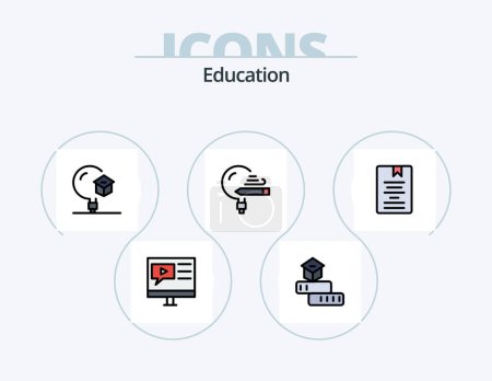 Ilustración de Education Line Filled Icon Pack 5 Icon Design. email. communication. school. video. multimedia - Imagen libre de derechos