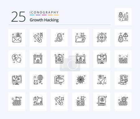Illustration for Hacking 25 Line icon pack including cyber. folder. ddos. death. security - Royalty Free Image