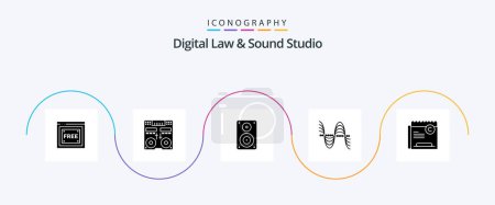 Illustration for Digital Law And Sound Studio Glyph 5 Icon Pack Including pressure. hertz. music. frequency. monitor - Royalty Free Image