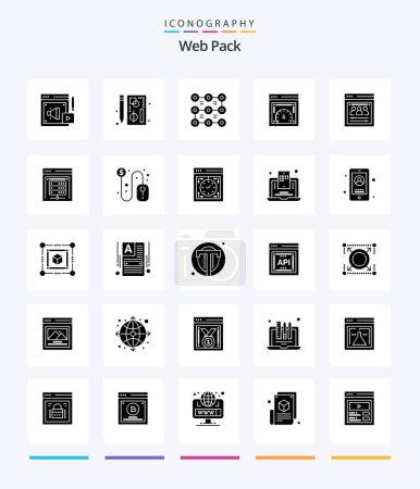 Téléchargez les illustrations : Creative Web Pack 25 Glyph Solid Black icon pack  Such As organization page. web speed. web. page speed test. security - en licence libre de droit