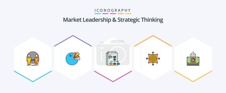 Ilustración de Market Leadership And Strategic Thinking 25 FilledLine icon pack including target. dart. diagram. board. report - Imagen libre de derechos