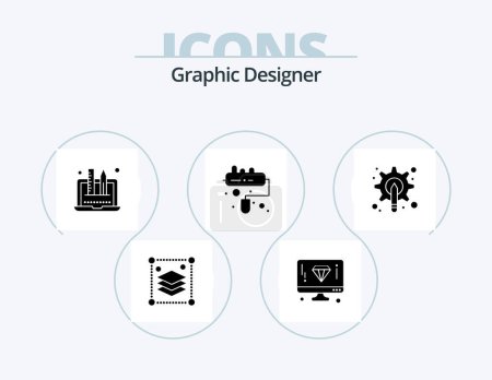 Illustration for Graphic Designer Glyph Icon Pack 5 Icon Design. pen. designer. creativity. roller. brush - Royalty Free Image