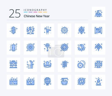 Téléchargez les illustrations : Chinese New Year 25 Blue Color icon pack including lantern. chinese. celebrate. work. fire - en licence libre de droit
