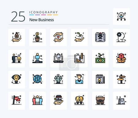 Ilustración de New Business 25 Line Filled icon pack including achievement. hand. pot. growth. love - Imagen libre de derechos