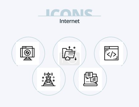 Illustration for Internet Line Icon Pack 5 Icon Design. internet. server. browser. internet. data - Royalty Free Image