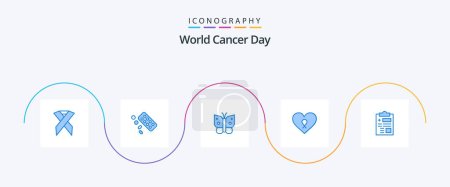 Téléchargez les illustrations : World Cancer Day Blue 5 Icon Pack Including record. patient. butterfly. romance. heart - en licence libre de droit