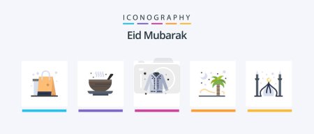 Illustration for Eid Mubarak Flat 5 Icon Pack Including nature. palm. tea. eid. fashion. Creative Icons Design - Royalty Free Image