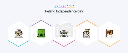 Ilustración de Ireland Independence Day 25 FilledLine icon pack including sign. invitation. flag. greeting. e-mail - Imagen libre de derechos