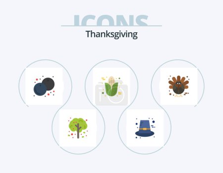 Téléchargez les illustrations : Thanksgiving Flat Icon Pack 5 Icon Design. holiday. thanksgiving. berry. corn. autumn - en licence libre de droit