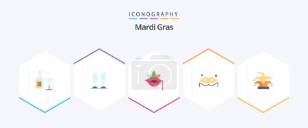 Illustration for Mardi Gras 25 Flat icon pack including crown. masquerade. lips. mask. spring - Royalty Free Image