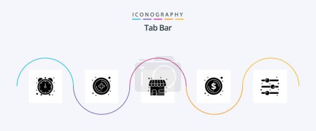 Ilustración de Tab Bar Glyph 5 Icon Pack Including toggle switch. off. shop. design element. dollar - Imagen libre de derechos