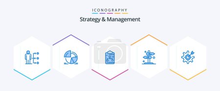 Illustration for Strategy And Management 25 Blue icon pack including sign. board. analytics. paper. network - Royalty Free Image