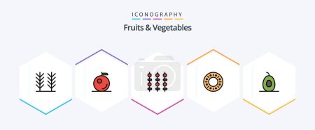 Téléchargez les illustrations : Fruits and Vegetables 25 FilledLine icon pack including . . vegetables. fruits. avocado - en licence libre de droit