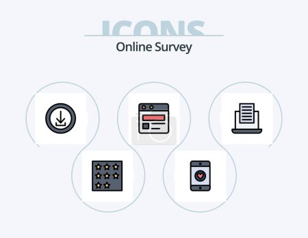 Téléchargez les illustrations : Online Survey Line Filled Icon Pack 5 Icon Design. business . correct. store . tick . education - en licence libre de droit