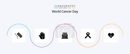 Téléchargez les illustrations : World Cancer Day Glyph 5 Icon Pack Including science. test. hand. lab. cancer - en licence libre de droit
