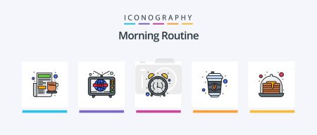 Illustration for Morning Routine Line Filled 5 Icon Pack Including cooking. reminder. mascara. notification. morning. Creative Icons Design - Royalty Free Image