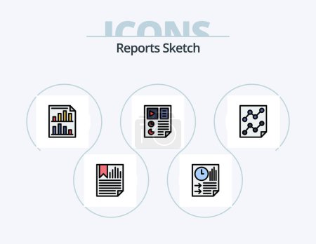 Illustration for Reports Sketch Line Filled Icon Pack 5 Icon Design. page. data. paper. seo. page - Royalty Free Image