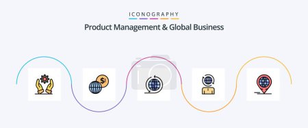 Téléchargez les illustrations : Product Managment And Global Business Line Filled Flat 5 Icon Pack Including global. business. global business. modern. global - en licence libre de droit