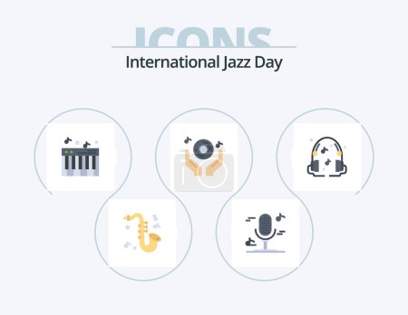 Téléchargez les illustrations : International Jazz Day Flat Icon Pack 5 Icon Design. . music. sound. headphones. music - en licence libre de droit