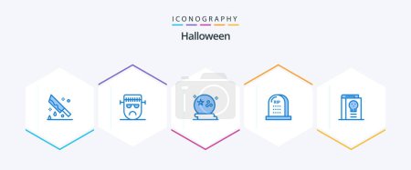 Illustration for Halloween 25 Blue icon pack including graveyard. death. frankenstein. scary. moon - Royalty Free Image