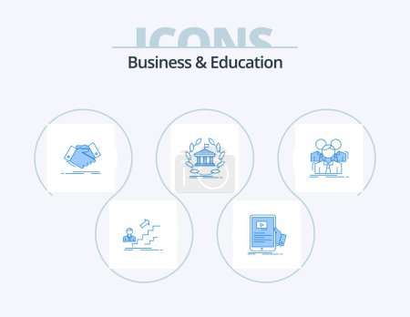 Téléchargez les illustrations : Business And Education Blue Icon Pack 5 Icon Design. online. bank. seminar. business. shaking hand - en licence libre de droit