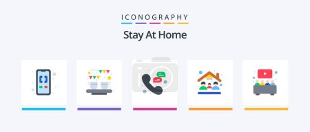 Ilustración de Stay At Home Flat 5 Icon Pack Including stay at home. people. tea. mask. phone. Creative Icons Design - Imagen libre de derechos