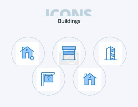 Illustration for Buildings Blue Icon Pack 5 Icon Design. buildings. garage. buildings. buildings. minus - Royalty Free Image